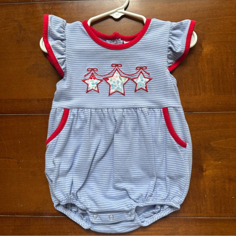 Jellybean Striped Baby Romper with Star Embroidery - Perfect for 4th of July ❤️